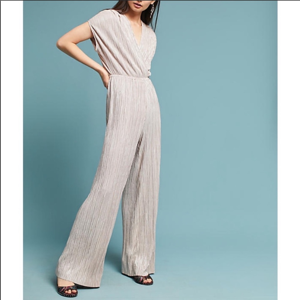 Anthropology cream wide leg jumpsuit